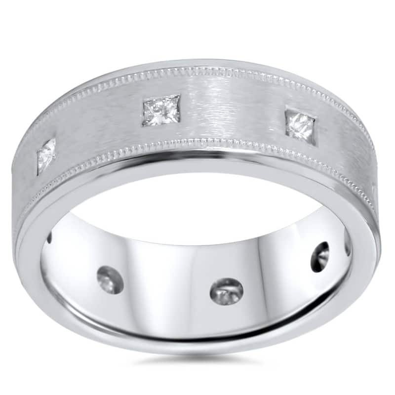 3/4Ct Diamond Men's Princess Cut 8MM Comfort Brushed Wedding Band Lab Grown