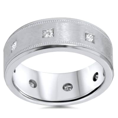 3/4Ct Diamond Men's Princess Cut 8MM Comfort Brushed Wedding Band Lab Grown