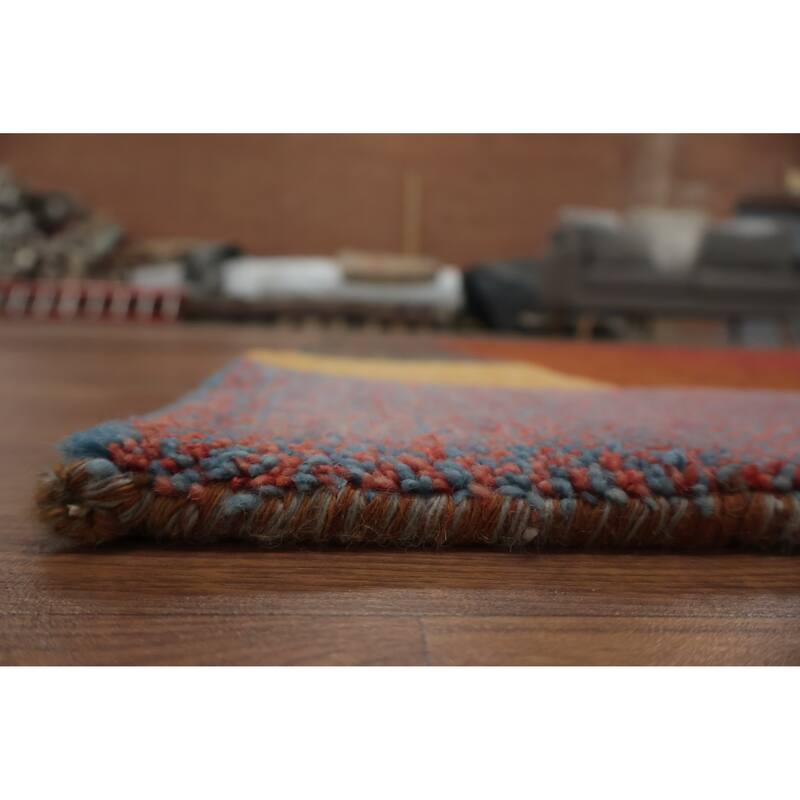 Hand Knotted Oriental 100% Wool Carpet Modern Geometric Oranges & Rust Gabbeh Area Rug - 9' 8'' X 6' 5''