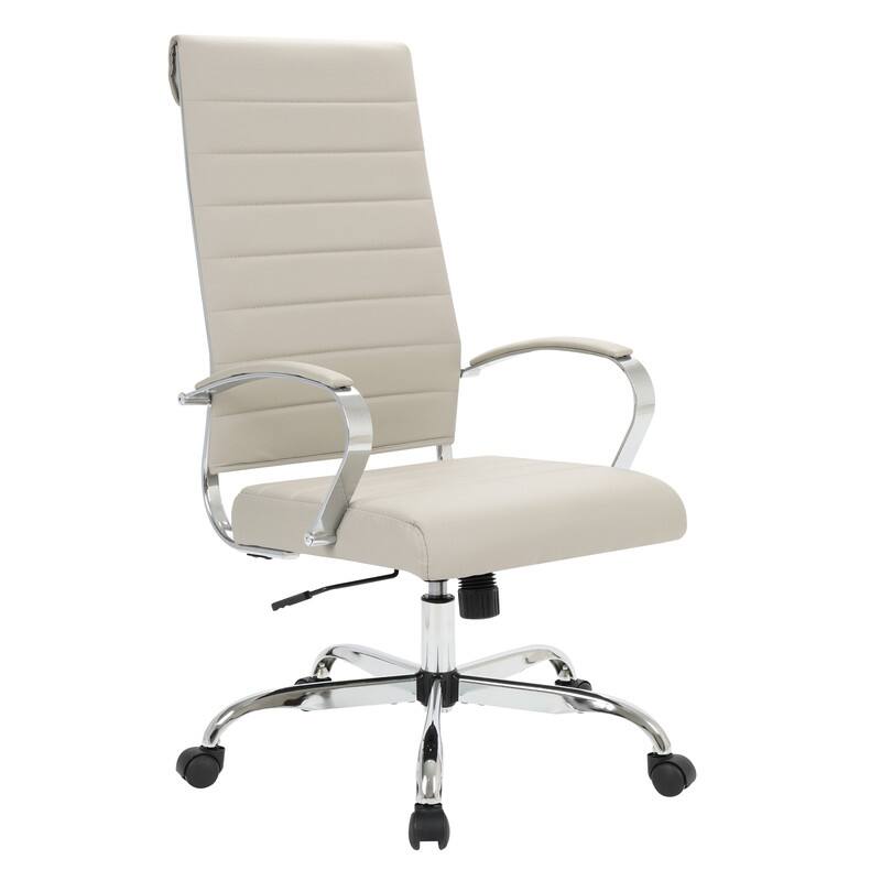 Benmar High-Back Leather Office Desk Chair in Stainless Steel Frame Adjustable Height Tilt Lock 360 Swivel Ergonomic Chair - Tan