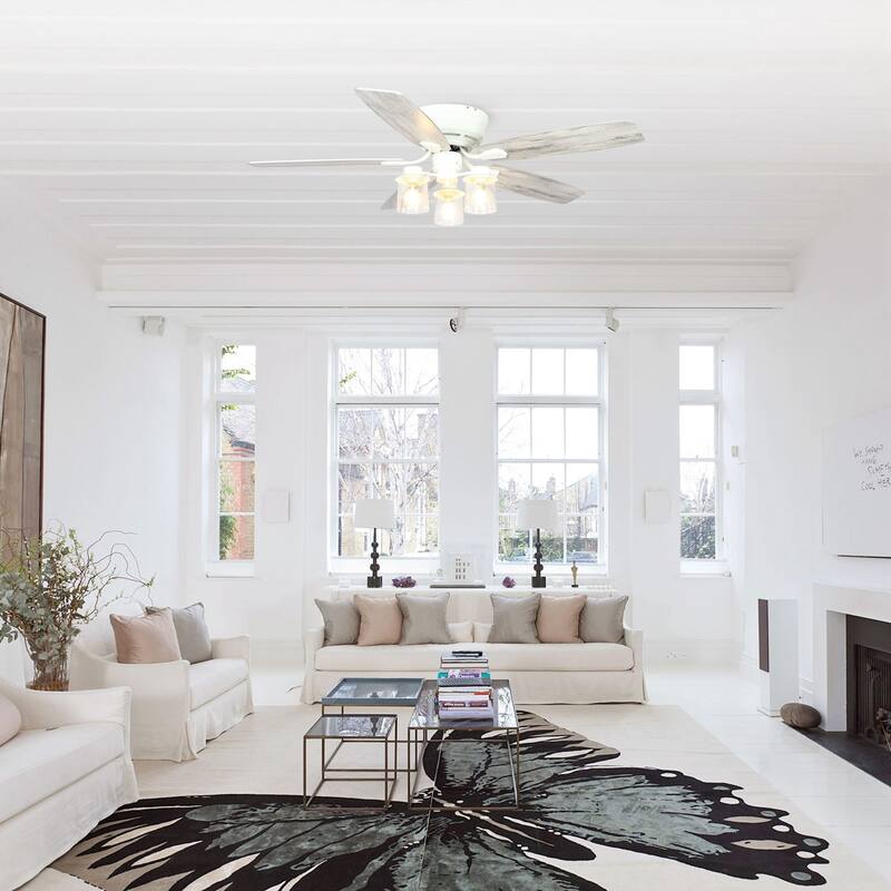 52-in Modern White Wooden 5-Blade Low Profile Ceiling Fan with Light Kit and Remote