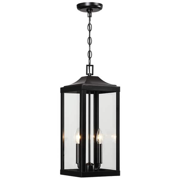 slide 2 of 12, 2-Light Black Large Transitional Outdoor Hanging Pendant Light with Clear Glass - 20 in. H 20 in. H