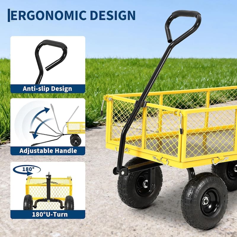 Heavy Duty Outdoor Yard Utility Garden Cart with Wheels and 180 Degree Rotating Handle, 900 LBS Load
