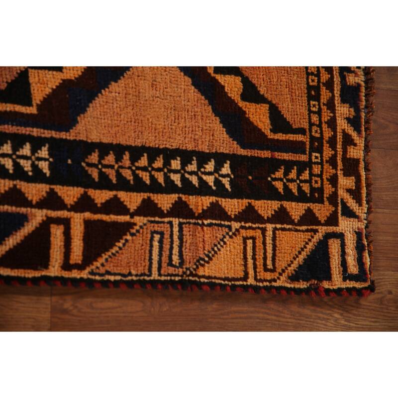 Qashqai Persian Vintage Runner Rug Hand-knotted Wool Carpet - 3'10"x 9'0"