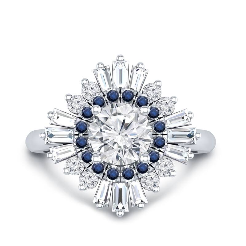 Auriya 14k Gold 1 1/3ctw Ballerina Diamond and Sapphire Engagement Ring Certified (G-H, VS1-VS2) - White - 5.5