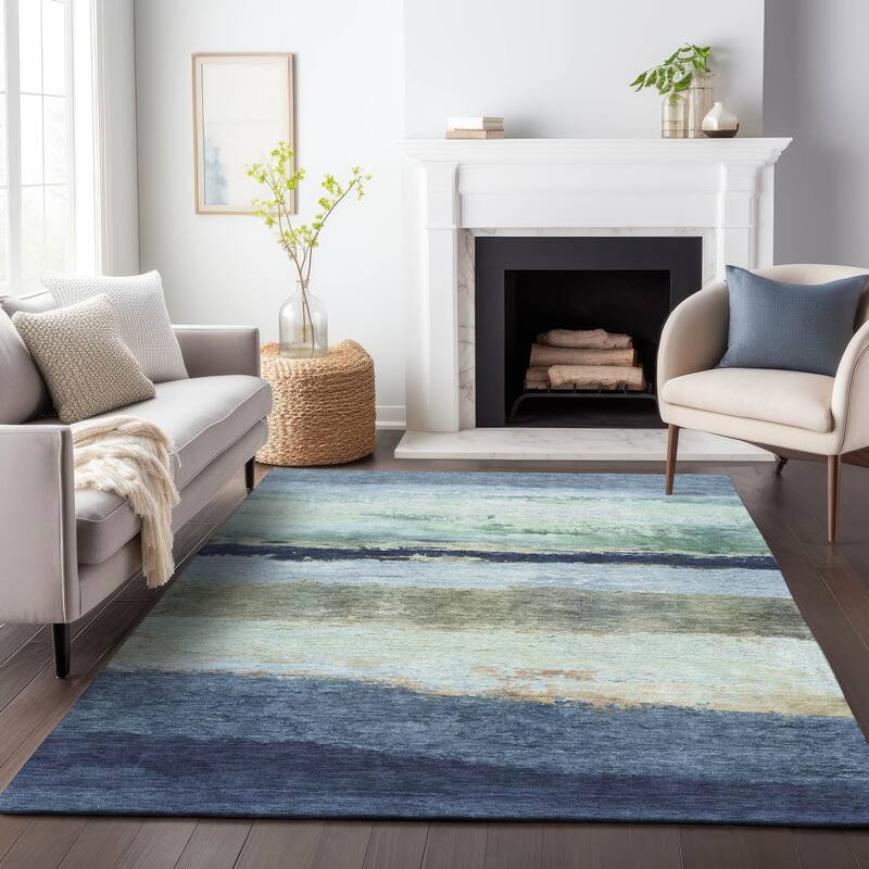Machine Washable Indoor/Outdoor Watercolor Ombre Chantille Rug