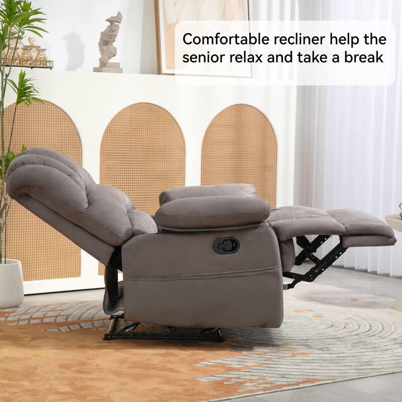 Brown Extra-Large Manual Recliner with 155° Recline Angle and Comfortable Fabric Upholstery