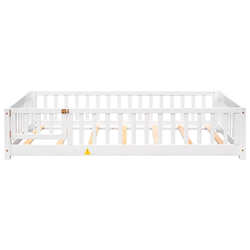 Twin size Floor Platform Bed with Fence and Door