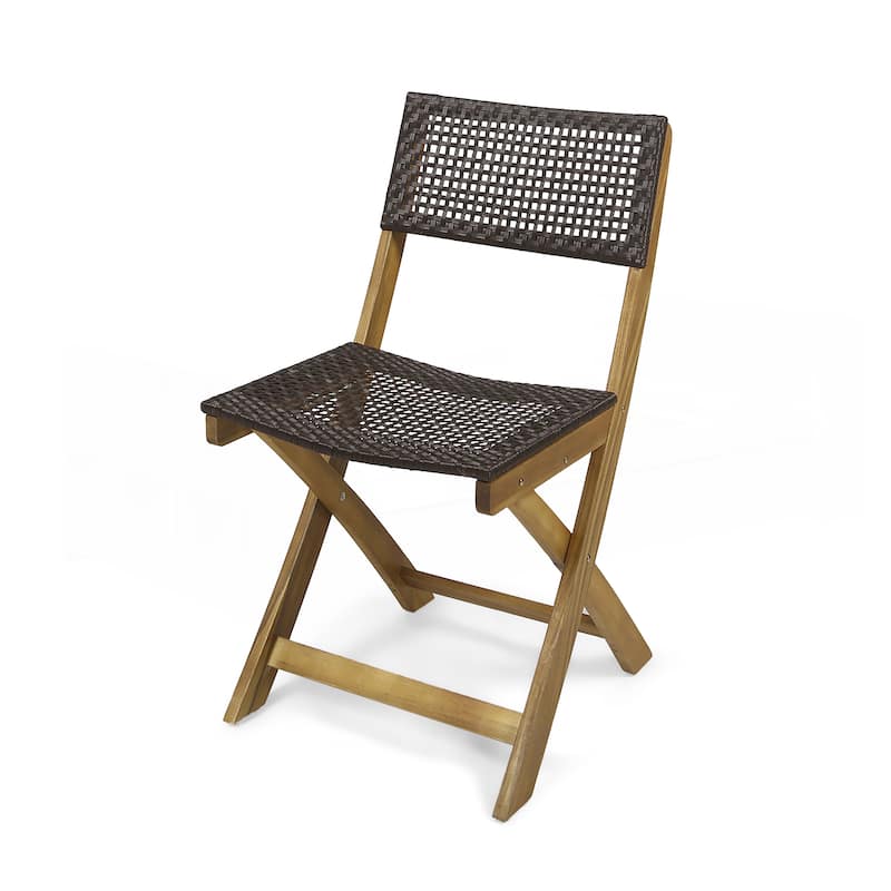 Set of 2 Acacia Wood Foldable Wicker Chairs