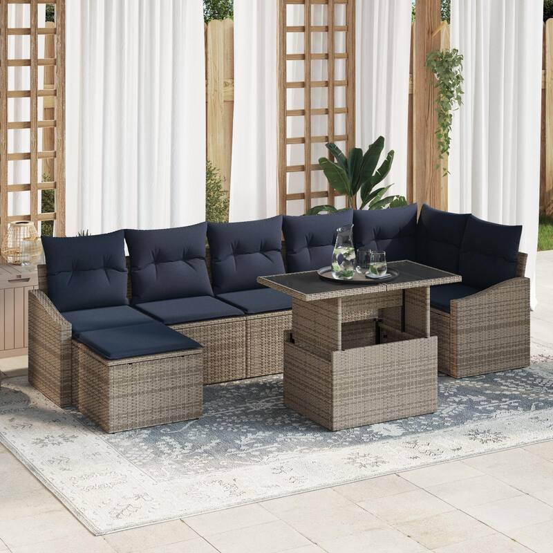 vidaXL 8 Piece Garden Sofa Set with Cushions - 113.6×48.6×27.2 - Grey