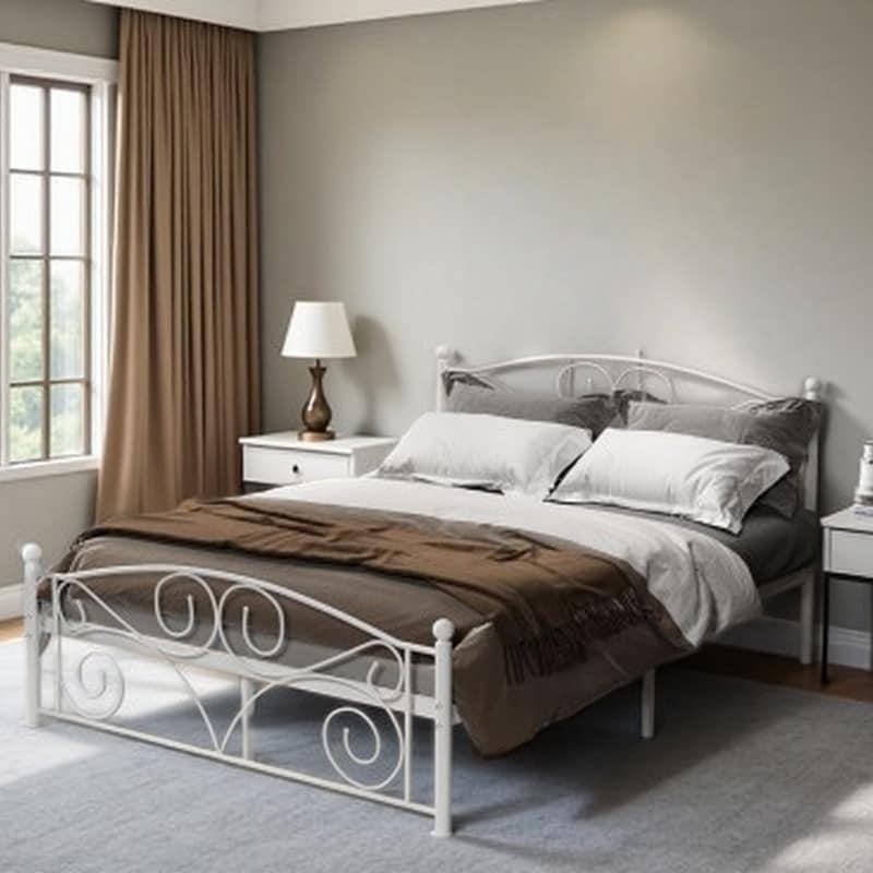 Queen Metal Bed Frame with Decorative Flower Headboard & Footboard, Heavy-Duty Steel Construction & Noise-Free Design