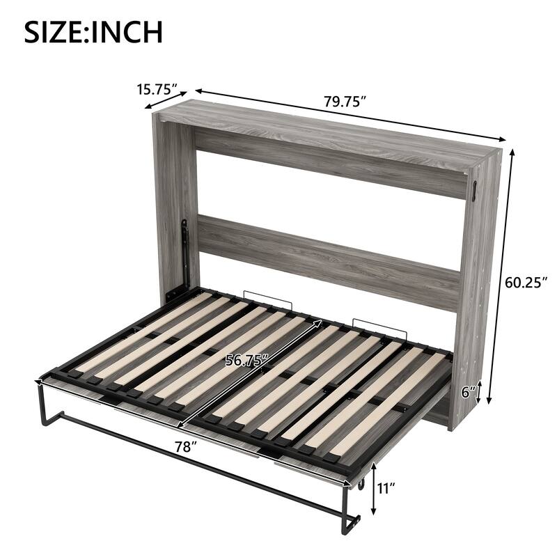 Full Size Murphy Bed, Foldable into Cabinet, No Box Spring Required, Space-Saving Design, MDF & Metal Frame