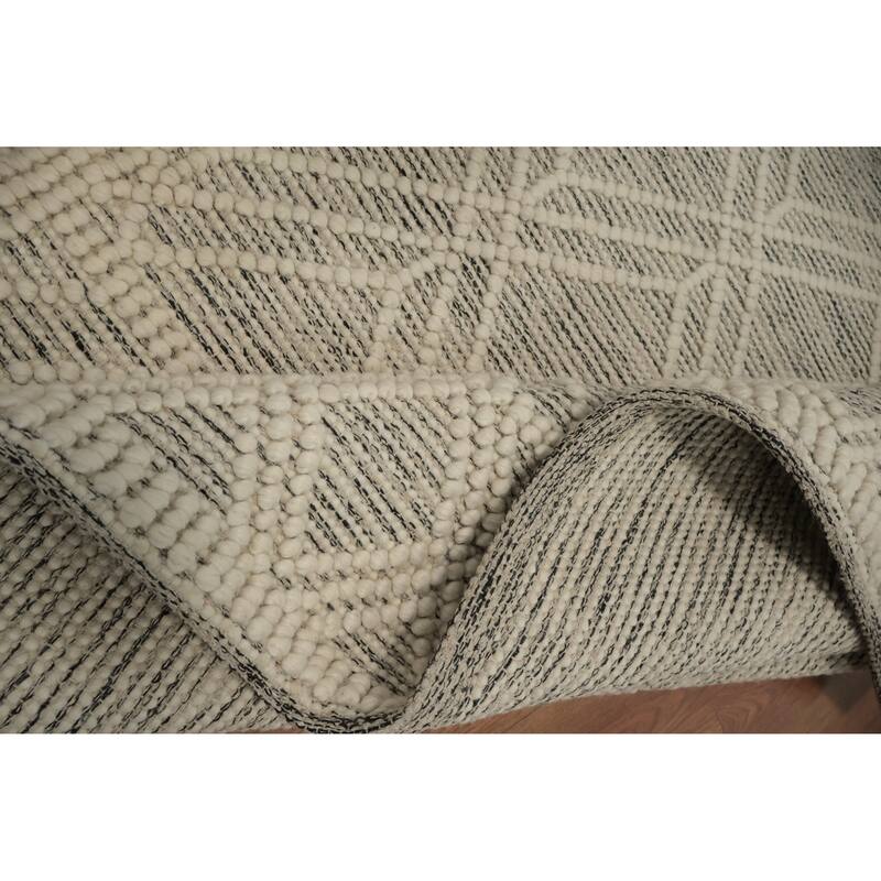 Hand Knotted Oriental 100% Wool Carpet Modern Geometric Beige & Ivories Modern Gotti Design Area Rug - 7' 6'' X 4' 11''