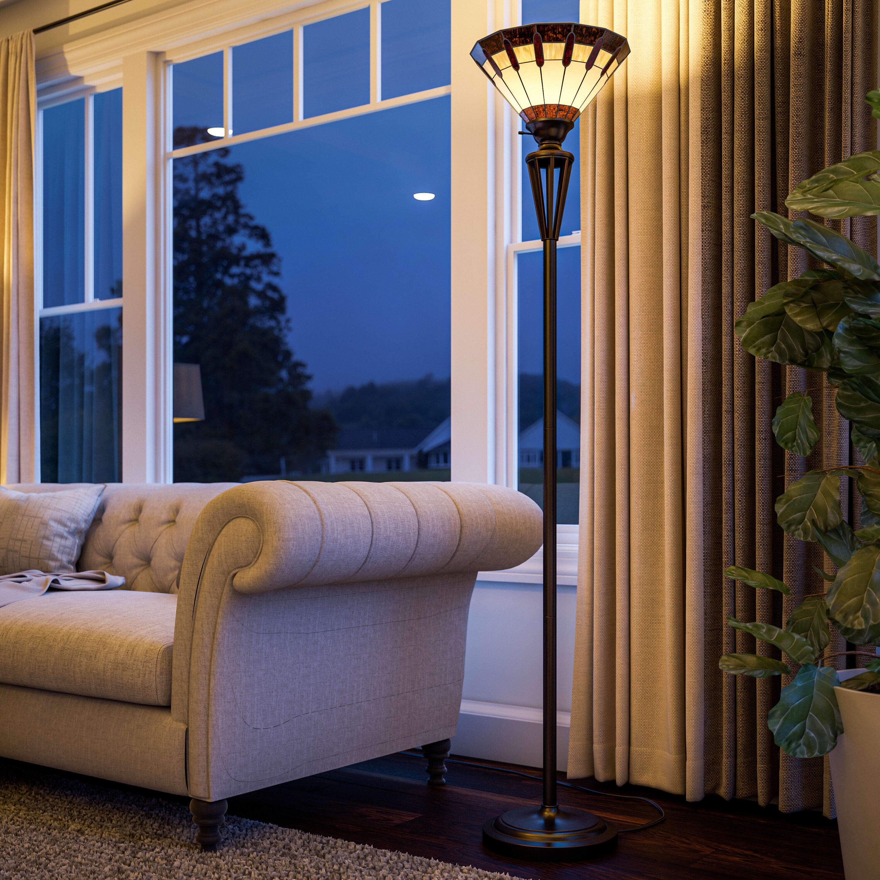 Kenroy Home Harmond Glass Torchiere Floor Lamp - Bronze - Bed Bath