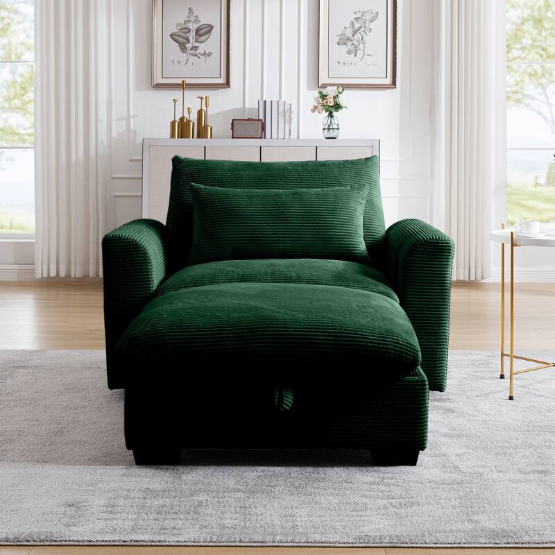 Modern Living Room Chair, Upholstered Fabric Accent Armchair, Corduroy Single Sofa Chair with Ottoman for Office/Bedroom