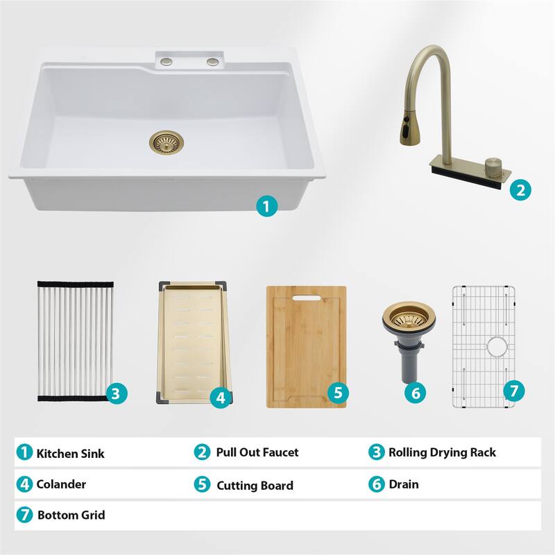Single Bowl Drop In Waterfall Kitchen Sink with Pull-Out Faucet