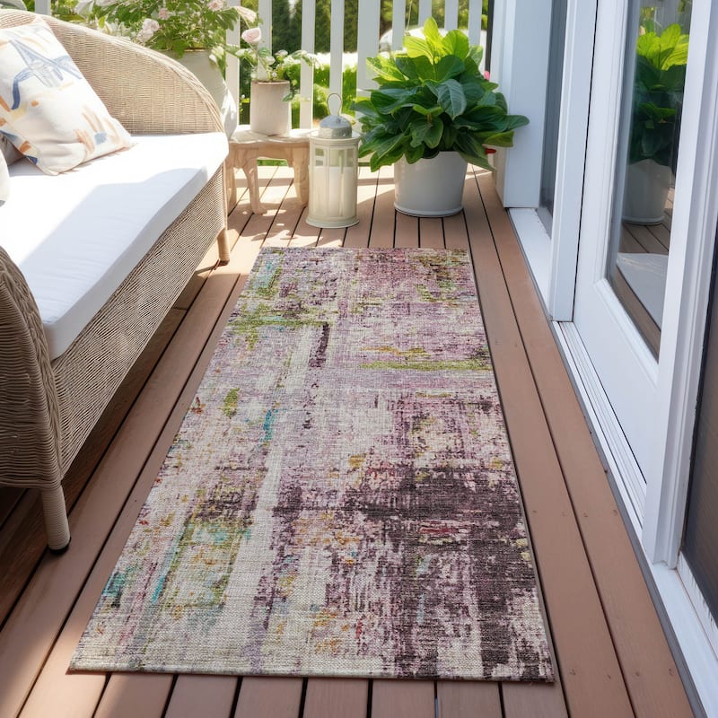 Machine Washable Indoor/ Outdoor Abstract Contemporary Chantille Rug