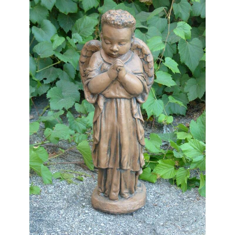 Praying Angel Boy Outdoor Garden Statue - 25" - Mocha Finish