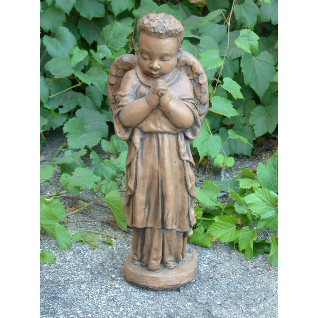 Praying Angel Boy Outdoor Garden Statue - 25" - Mocha Finish