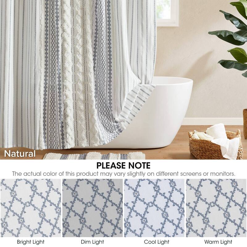 INK+IVY Imani Cotton Printed Shower Curtain with Chenille