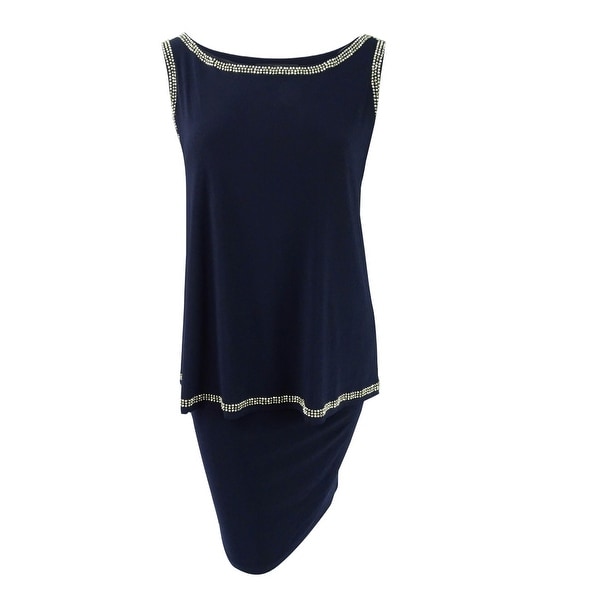 Betsy & Adam Women's Plus Size Beaded Popover Shift Dress - Navy - 22W