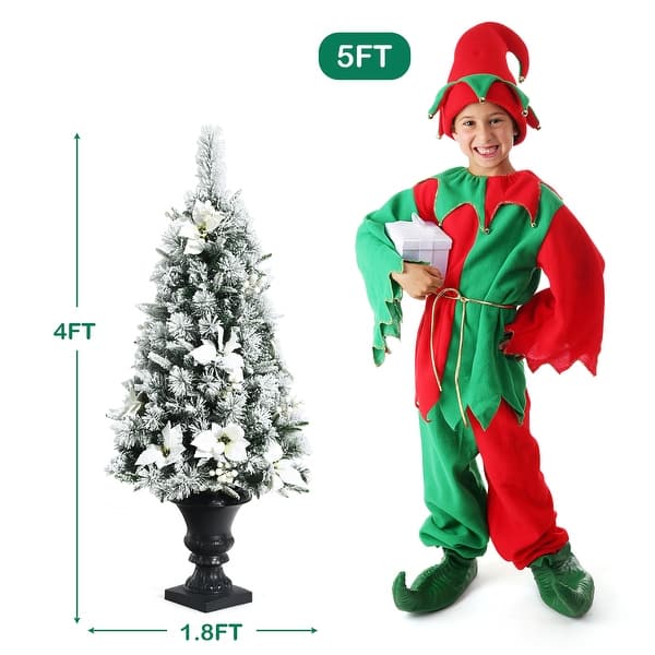 Costway 4ft Pre-lit Snowy Christmas Entrance Tree w/ White Berries &