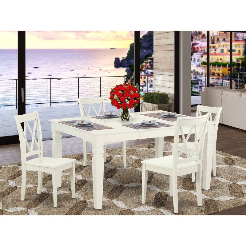East West Furniture Dining Room Table Set - A Rectangle Kitchen Table and Dining Chairs, 42x60 Inch, Linen White(Pieces Option) - WECL5-LWH-W