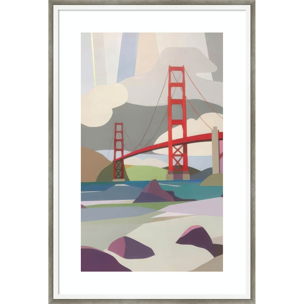 Golden Gate Bridge from Baker Beach by Melba Browne Wood Framed Wall Art Print - Lucie Silver White