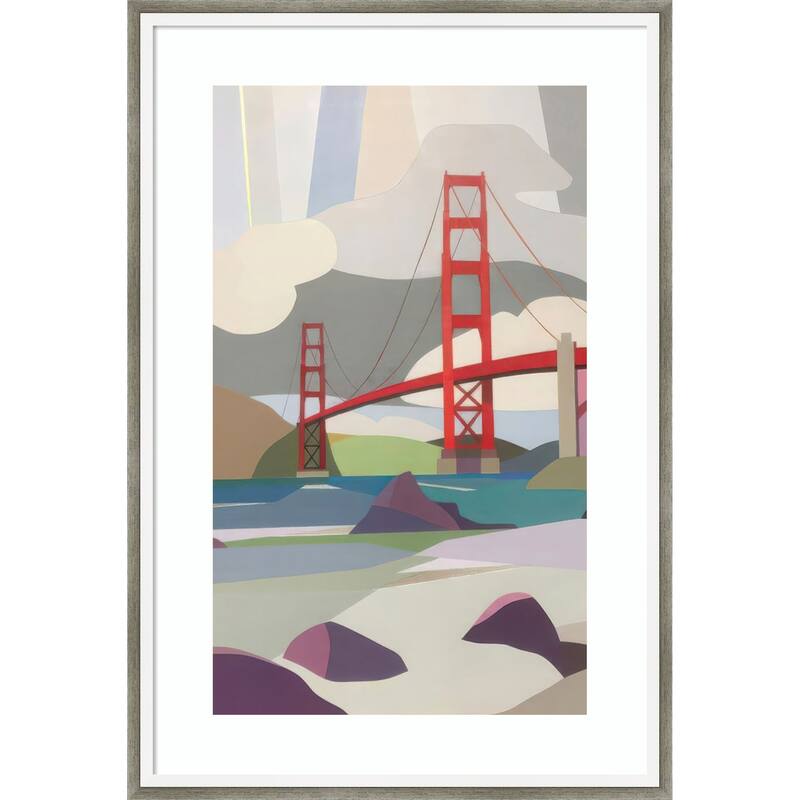 Golden Gate Bridge from Baker Beach by Melba Browne Wood Framed Wall Art Print - Lucie Silver White
