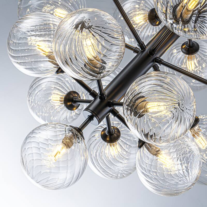 Starsky 19-Light Glam Tiered Cluster Clear Swirled Bubble Chandelier