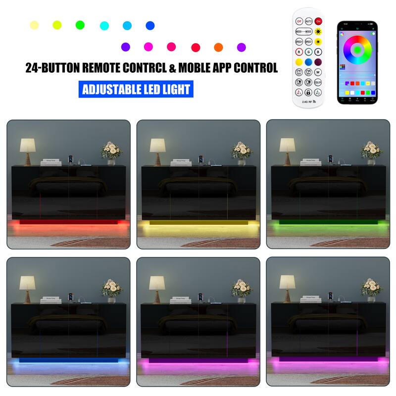 4-Door LED Lighted Buffet Cabinet with RGB Lights Sideboard Storage