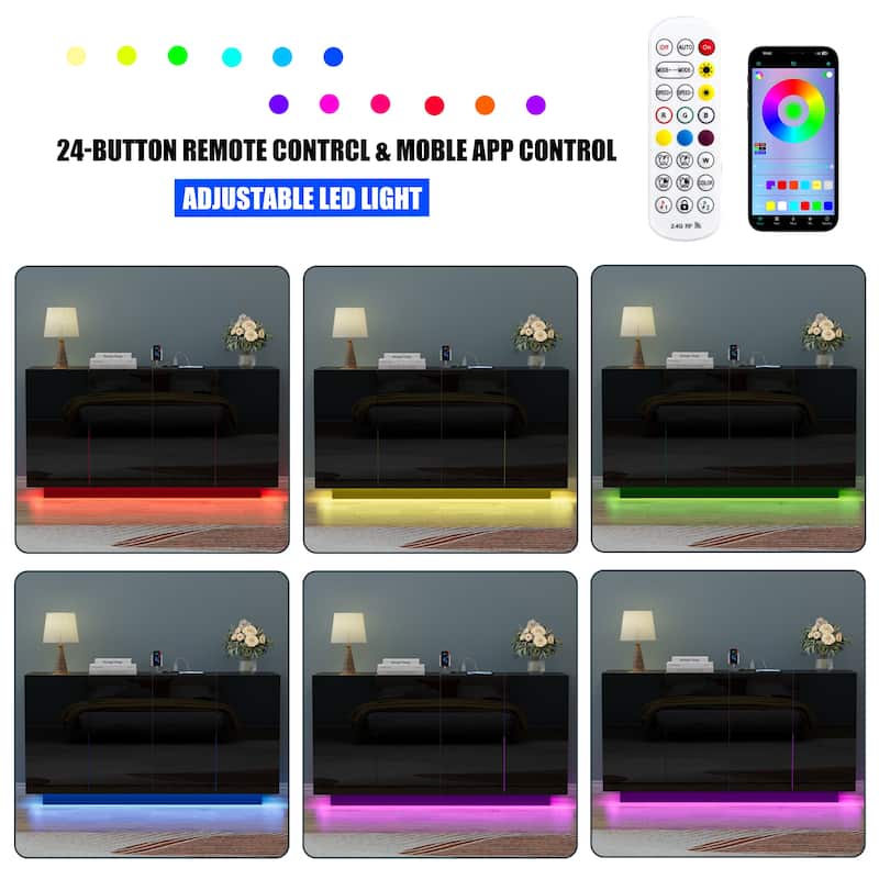 Buffet Cabinet with Storage Bar Cabinet LED light High Gloss Doors for Bedroom, Living Room
