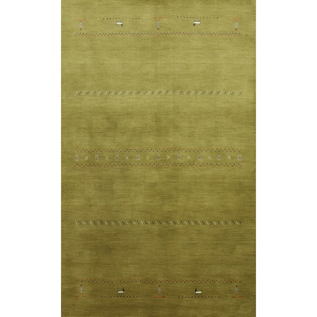 Hand Knotted Oriental 100% Wool Carpet Tribal Animal Pictorial Green Gabbeh Area Rug - 7' 9'' X 5' 0''