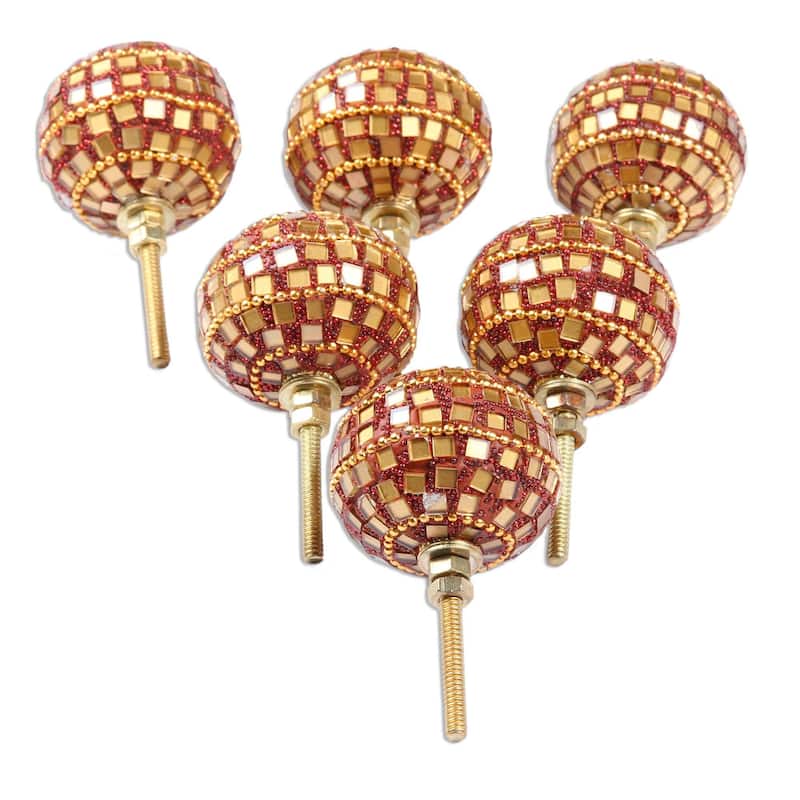 Novica Handmade Mirror Wood And Glass Bead Knobs - 3" H x 1.8" D