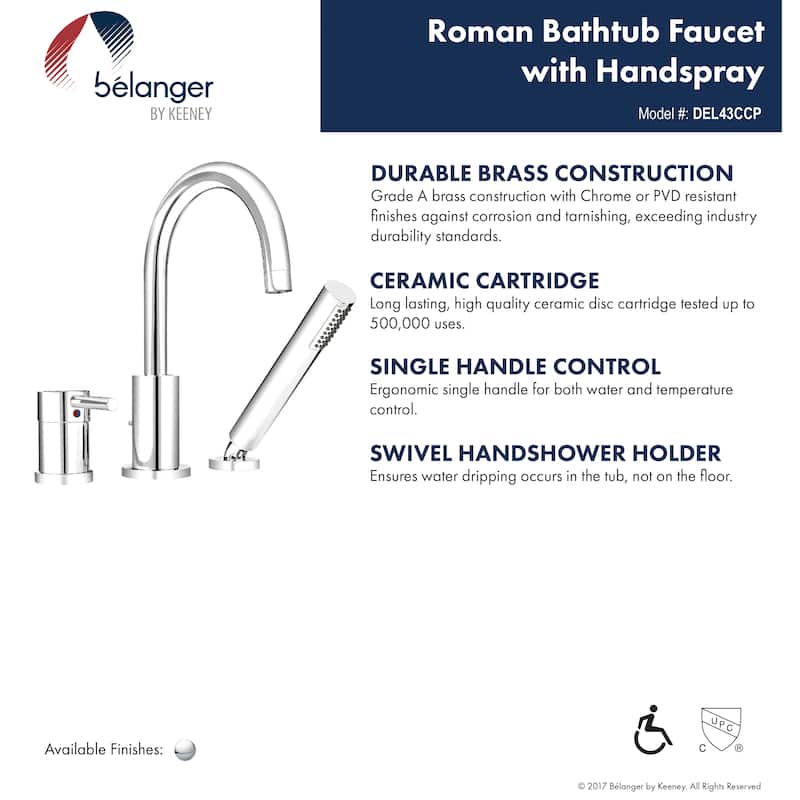 Belanger Single-Handle Roman Bathtub Faucet, Polished Chrome
