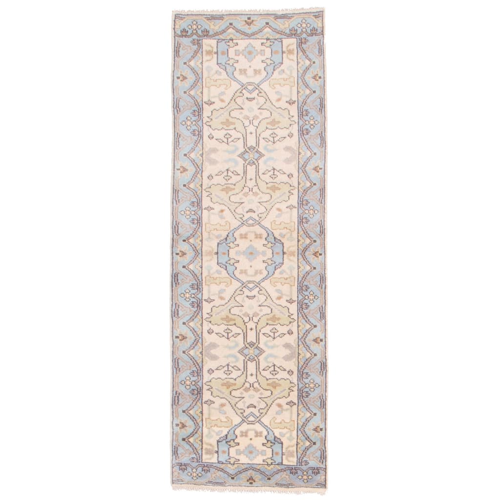 ECARPETGALLERY Hand-knotted Royal Oushak Cream Wool Rug - 2'7 x 7'10
