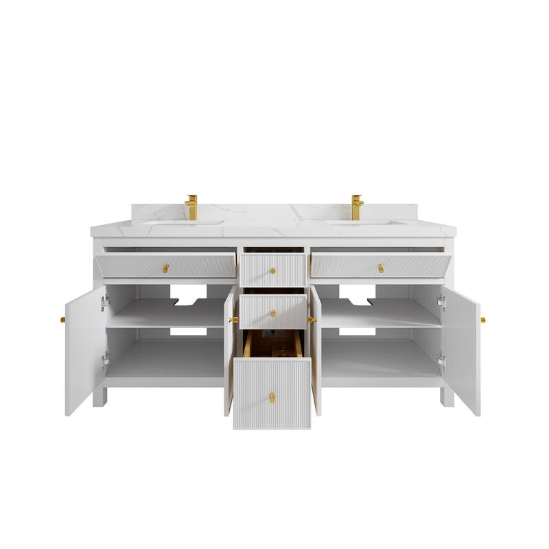 Willow Collections 72 in W x 22 in D Sonoma Free Standing Reeded Double Sink Bathroom Vanity with Countertop