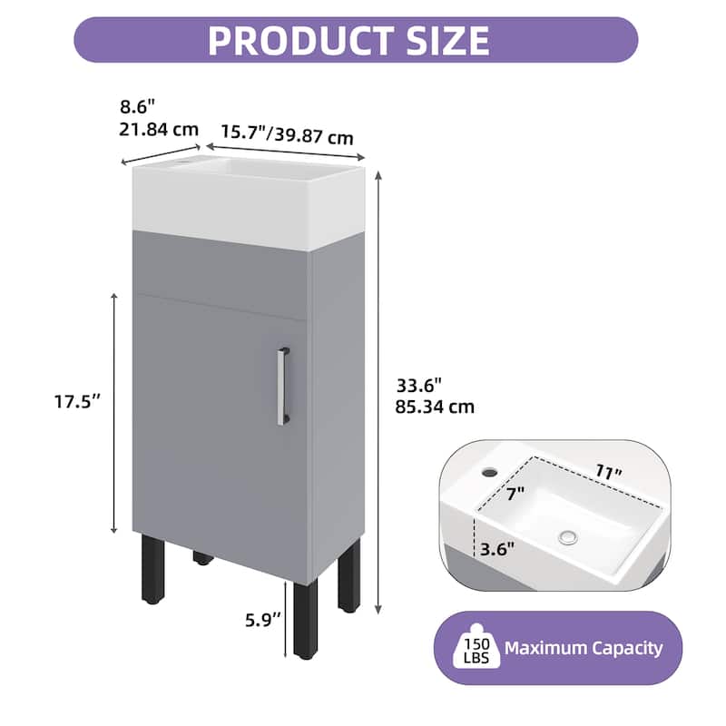 Moasis 15.7 Inch Freestanding Bathroom Vanity with Cabinet Storage and Modern Design