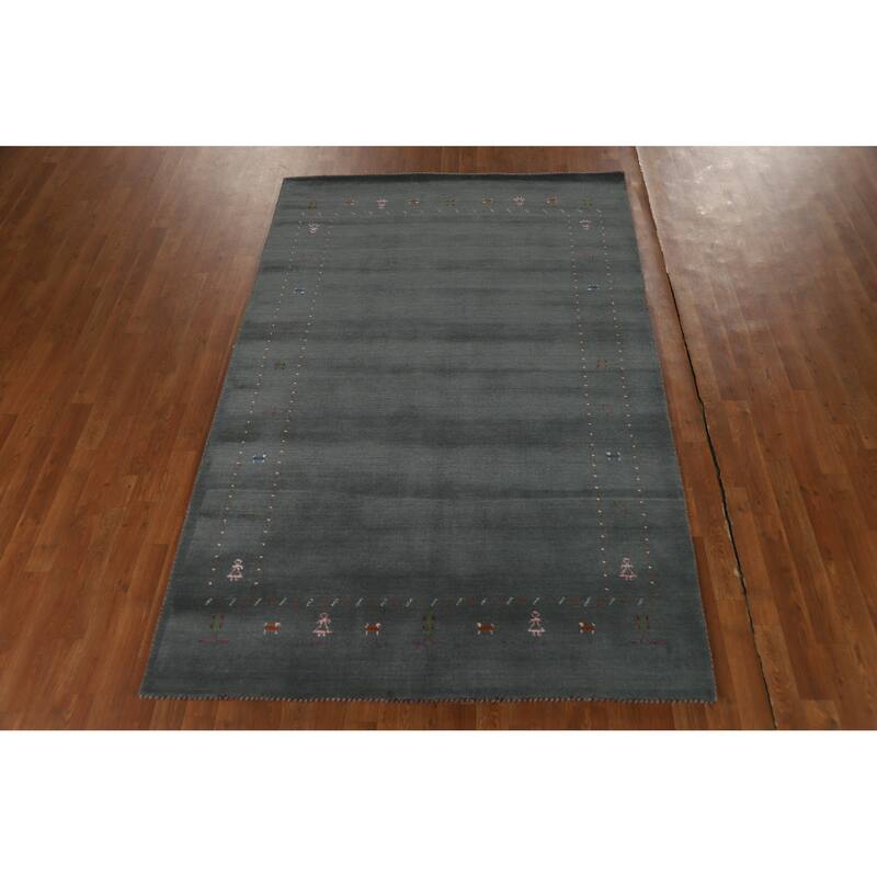Hand Knotted Oriental 100% Wool Carpet Tribal Tribal Greys & Charcoal Gabbeh Area Rug - 7' 9'' X 5' 0''