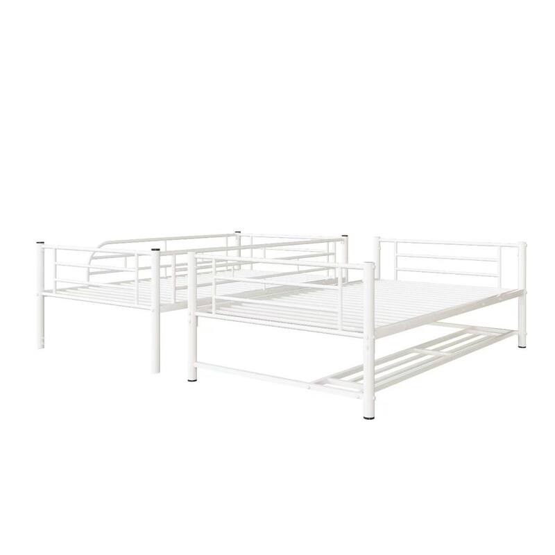 Twin Over Twin Metal Bunk Bed with Shelf and Guardrails