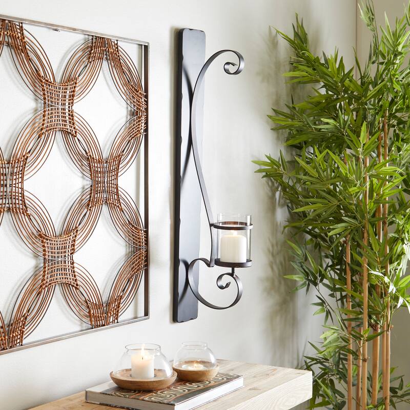 Black Metal Long Pillar Scroll Wall Sconce - 8 x 5 x 36 - Black