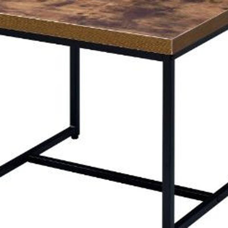 19" Modern Brown and Black Metal Side End Table with Sled Base Perfect for Living Room or Bedroom - 19" H x 22" W x 19" D
