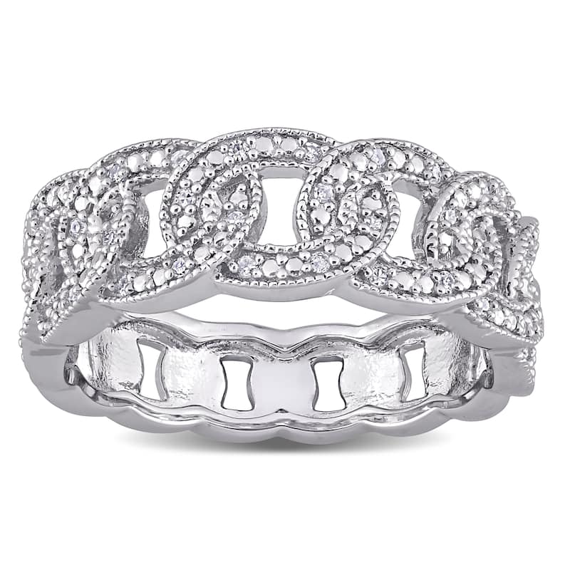 1/10ct TDW Diamond Infinity Link Eternity Ring in Sterling Silver by Miadora