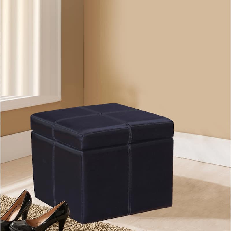 Adeco Bonded Leather Contrast Stitch Square Storage Ottoman Footstool