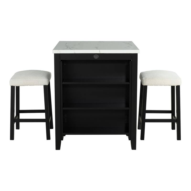 Furniture of America Manter 3-Piece Black Wood 3-Shelf Counter Height Dining Table Set with USB Ports