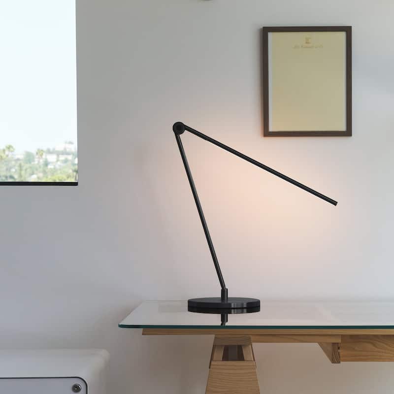 Brightech Libra 39 in. Classic Black Dimmable LED Industrial Desk Lamp with USB Port and Adjustable Lamp Head