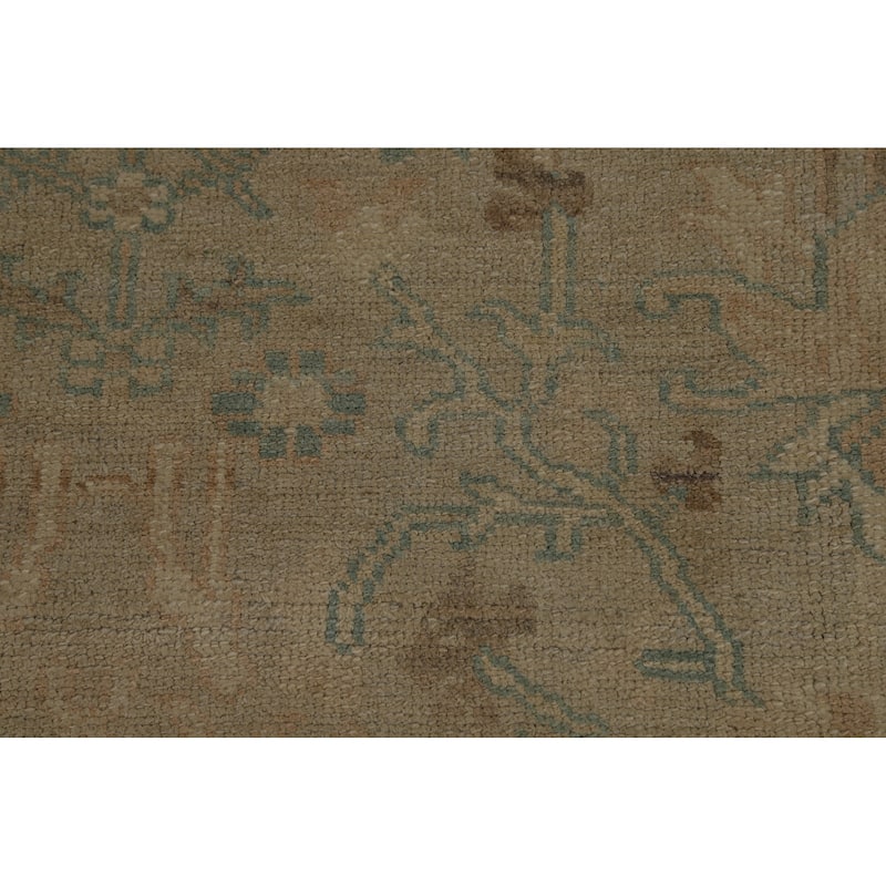 Vegetable Dye Oushak Turkish Area Rug Hand-Knotted Beige Wool Carpet - 9'0" x 12'7"