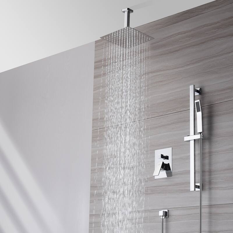 2 Function 10-inch Ceiling Mount Dual Shower Heads Shower System With Sliding Rod Shower Hand