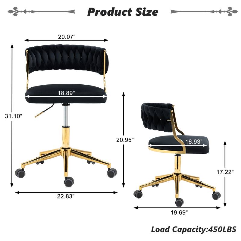 Velvet Home Desk Chair Office Swivel Chair with Wheels and Gold Base