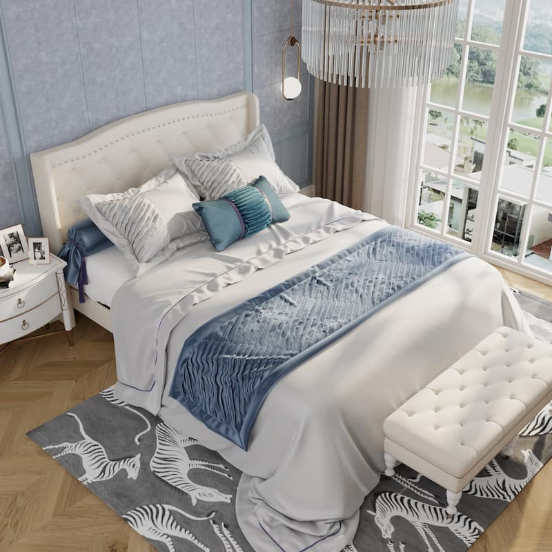 TB117-Certified Beige Queen Upholstered Bed Frame, Anti-Wear, Diamond Tufted Headboard